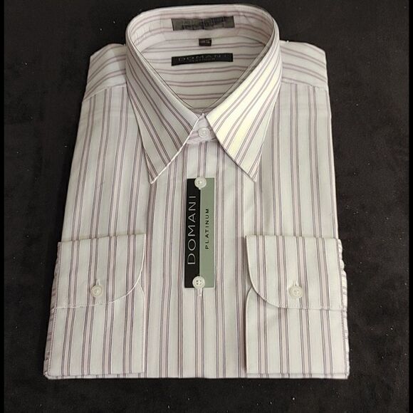MEN'S DOMANI WHITE, MAUVE, BLUE DRESS SHIRT 15.5X3 - Picture 1 of 4